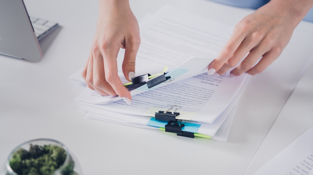 woman is preparing documents
