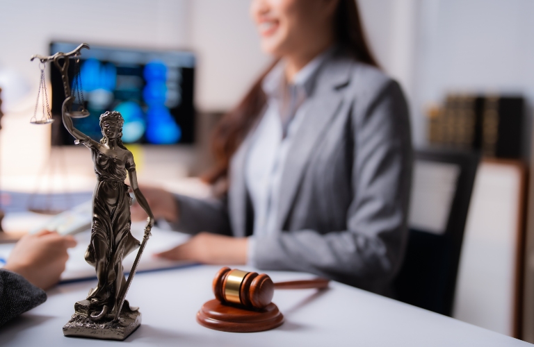 Lawyer consulting with client at office desk